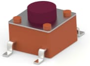 Short-stroke pushbutton, Form A (N/O), 50 mA/24 VDC, unlit , actuator (purple, L 1.4 mm), 0.68 N, SMD