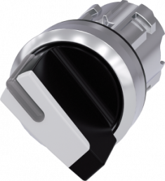 Toggle switch, illuminable, latching, waistband round, white, front ring silver, 90°, mounting Ø 22.3 mm, 3SU1052-2BF60-0AA0