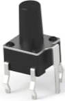 Short-stroke pushbutton, Form A (N/O), 50 mA/24 VDC, unlit , actuator (black, L 5.9 mm), 1.56 N, THT