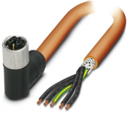 Sensor actuator cable, M12-cable socket, angled to open end, 5 pole, 1.5 m, PUR, orange, 16 A, 1414767