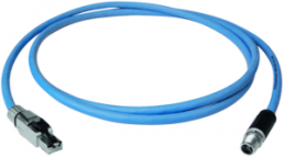 Sensor actuator cable, M12-cable plug, straight to RJ45-cable plug, straight, 8 pole, 1 m, X-FRNC, blue, 100017237