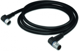 Sensor actuator cable, M8-cable socket, angled to M12-cable plug, angled, 3 pole, 1 m, PUR, black, 4 A, 756-5510/030-010