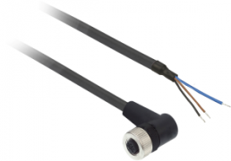 Sensor actuator cable, M12-cable socket, angled to open end, 3 pole, 10 m, PUR, black, 4 A, XZCP1340L10