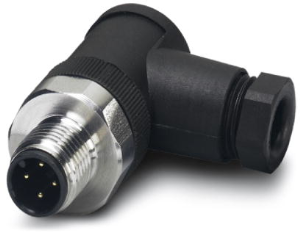 Plug, M12, 4 pole, screw connection, screw locking, angled, 1553200