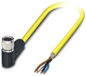 Sensor actuator cable, M8-cable socket, angled to open end, 4 pole, 5 m, PVC, yellow, 4 A, 1406020