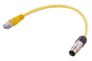 Sensor actuator cable, M12-cable socket, straight to RJ45-cable plug, straight, 8 pole, 0.5 m, PUR, yellow, 0948C592756005