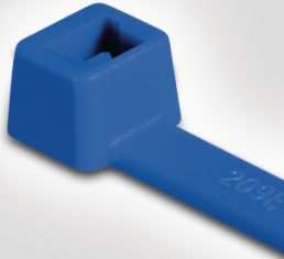Cable tie internally serrated, ethylene tetrafluoroethylene copolymer, (L x W) 100 x 2.5 mm, bundle-Ø 5 to 22 mm, blue, UV resistant, -80 to 170 °C