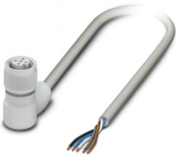 Sensor actuator cable, M12-cable socket, angled to open end, 5 pole, 10 m, PP-EPDM, gray, 4 A, 1404096