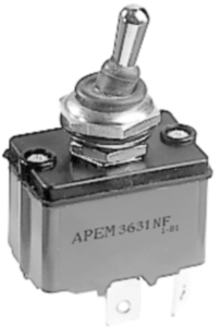 Toggle switch, metal, 1 pole, groping/latching, (On)-Off-(On), 12 A/28 VDC, silver-plated, 3637NF/2