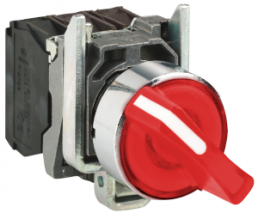 Selector switch, latching, 1 Form A (N/O) + 1 Form B (N/C), waistband round, red, front ring silver, 2 x 90°, mounting Ø 22 mm, XB4BK124B5