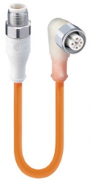 Sensor actuator cable, M12-cable plug, straight to M12-cable socket, angled, 4 pole, 10 m, TPE, orange, 4 A, 934753035