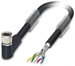 Sensor actuator cable, M8-cable socket, angled to open end, 4 pole, 5 m, PUR, black, 4 A, 1550915