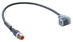 Sensor actuator cable, M12-cable plug, straight to valve connector DIN shape C, 3 pole, 1.5 m, black, 4 A, 43833