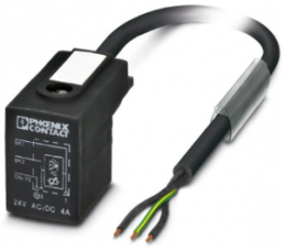 Sensor actuator cable, valve connector DIN shape B to open end, 3 pole, 1.5 m, PVC, black, 4 A, 1415925