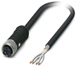 Sensor actuator cable, M12-cable socket, straight to open end, 4 pole, 2 m, PE-X, black, 4 A, 1407317