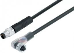 Sensor actuator cable, M8-cable plug, straight to M8-cable socket, angled, 3 pole, 2 m, PUR, black, 4 A, 77 3608 3405 50003-0200