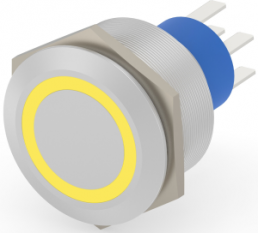 Switch, 2 pole, silver, illuminated  (yellow), 3 A/250 VAC, mounting Ø 25.2 mm, IP67, 2-2317656-5