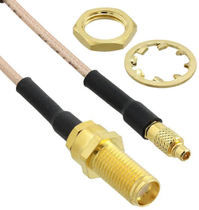 Coaxial Cable, MMCX plug (straight) to SMA jack (straight), 50 Ω, RG-178, grommet black, 76 mm, 245110-08-03.00