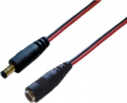 DC extension cable, Plug 2.1 x 5.5 mm, straight, Socket 2.1 x 5.5 mm, straight, red/black, 075906