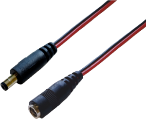 DC extension cable, Plug 2.1 x 5.5 mm, straight, Socket 2.1 x 5.5 mm, straight, red/black, 075906