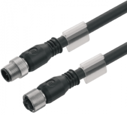 System cable, M12-plug, straight to M12-plug, straight, 0.1 m, black