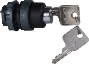 Key switch, unlit, waistband round, black, front ring black, trigger position 0 + 1, mounting Ø 22 mm, ZB5AF