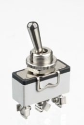 Toggle switch, metal, 1 pole, groping/latching, (On)-Off-(On), 10 A/400 VAC, nickel-plated/silver-plated, 637H/2-5