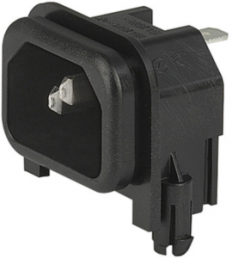 Plug C14, 3 pole, snap-in, PCB connection, black, GSP2.9210.13
