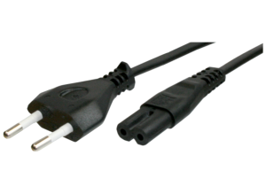 Power cord, Europe, Plug Type C, straight on C7-connector, straight, H03VVH2-F2x0.75mm², black, 1.8 m