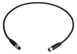 Sensor actuator cable, M8-cable plug, straight to M8-cable socket, straight, 4 pole, 1 m, PUR, black, 21348081489010