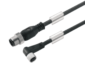 Sensor actuator cable, M12-cable plug, straight to M8-cable socket, angled, 4 pole, 0.6 m, PUR, black, 4 A, 9456670060