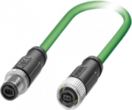 Sensor actuator cable, M12-SPE cable plug, straight to M12-SPE cable socket, straight, 2 pole, 5 m, PUR, green, 1478373