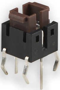 Short-stroke pushbutton, Form A (N/O), 50 mA/12 VDC, illuminated, red, actuator (brown), 1.56 N, THT