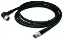 Sensor actuator cable, M8-cable socket, angled to M8-cable plug, straight, 3 pole, 1 m, PUR, black, 4 A, 756-5203/030-010