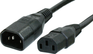 Extension line, Europe/North America, C14-plug, straight on C13 jack, straight, H05VV-F3G1.5mm², black, 1 m