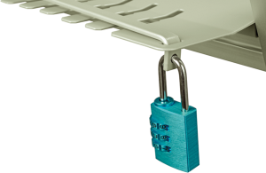 Locking rail with combination lock for laboratory/measuring equipment trolley