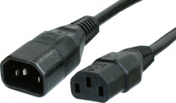 Extension line, International, C14-plug, straight on C13 jack, straight, HARSJT 3 x AWG 17, black, 1 m