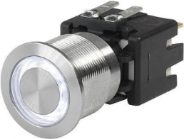 Pushbutton switch, 1 pole, silver, illuminated  (white), 12 A/250 V, mounting Ø 19.1 mm, IP65, 1241.6824.1115000