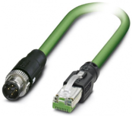 Network cable, M12-plug, straight to RJ45 plug, straight, Cat 5, SF/TQ, PVC, 1 m, green