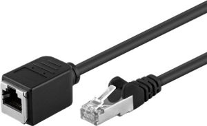 Extension cable, RJ45 plug, straight to RJ45 socket, straight, Cat 5e, F/UTP, PVC, 0.5 m, black