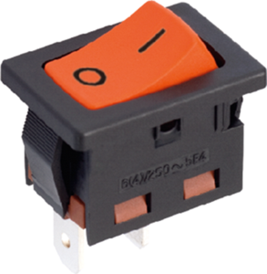 Rocker switch, orange, 1 pole, On-Off, off switch, 6 (4) A/250 VAC, IP50, unlit