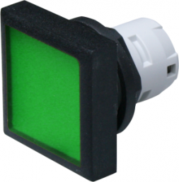 Pushbutton, illuminable, groping, waistband square, green, front ring black, mounting Ø 16.2 mm, 1.30.070.201/1505