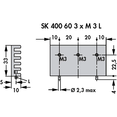 SK 400 60 3 X M3 L Fischer Elektronik Heat Sinks Image 2