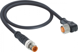 Sensor actuator cable, M8-cable plug, straight to M8-cable socket, angled, 4 pole, 0.6 m, PUR, black, 4 A, 0810 0805 04 301 0,6M