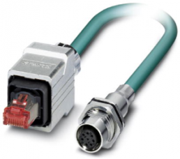 Network cable, M12 socket, straight to RJ45 plug, straight, Cat 5, SF/UTP, PUR, 5 m, blue
