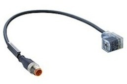 Sensor actuator cable, M12-cable plug, straight to valve connector DIN shape C, 3 pole, 0.3 m, black, 4 A, 16997