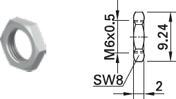 Hexagon nut, M6x0.5, W 8 mm, H 2 mm, nickel, 23.5104