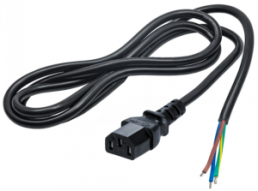 Power cord, Europe, C14-plug, straight on open end, black, 1.5 m