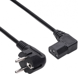 Power cord, Europe, german schuko-style plug, angled on C13-plug, angled, black, 3 m