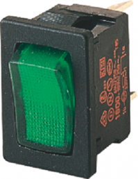 Rocker switch, green, 1 pole, On-Off, off switch, 10 (4) A/250 VAC, 6 (4) A/250 VAC, IP40, illuminated, unprinted